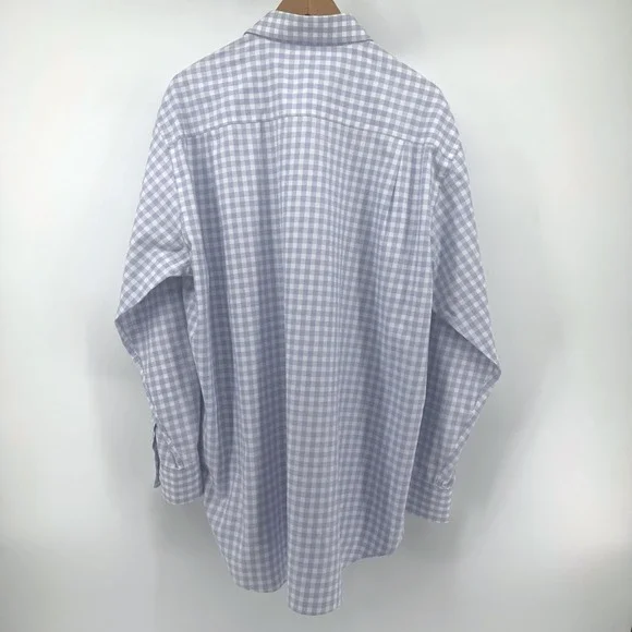 David Donahue Mens 17.5 34/35 Blue White Gingham Cotton Dress Shirt Plaid L/S - Picture 5 of 8
